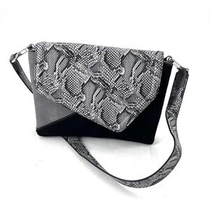 White House Black Market Black Gray Mixed Media Leather Crossbody Handbag Purse